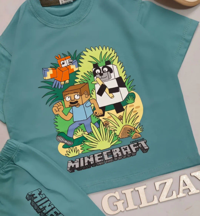 تیشرت و شلوارک بچگانه طرح مانکرافت ۴۰/۴۵/۵۰/۵۵