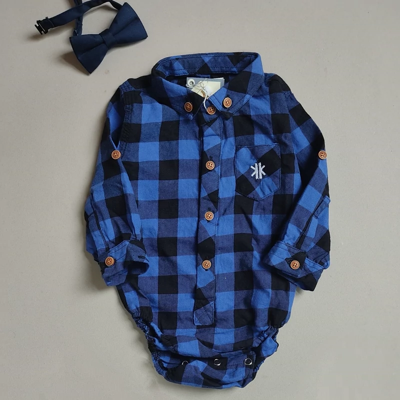 بادی چهارخونه آبی مشکی .بچگانه