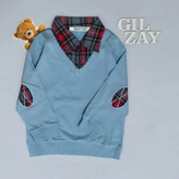 دو دکمه آستین بلند درجه یک طوسی با یقه قرمز