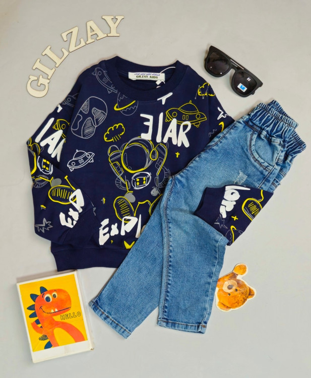 بلوز تک بچگانه طرح فضا نورد سایز 40/55