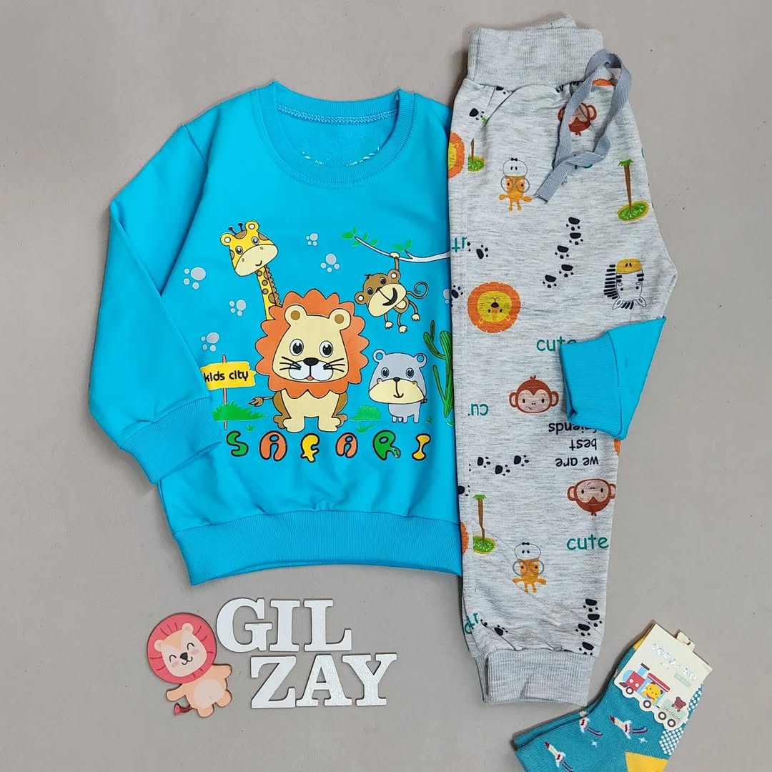 بلوز و شلوار بچگانه طرح حیوانات جنگل درجه یک